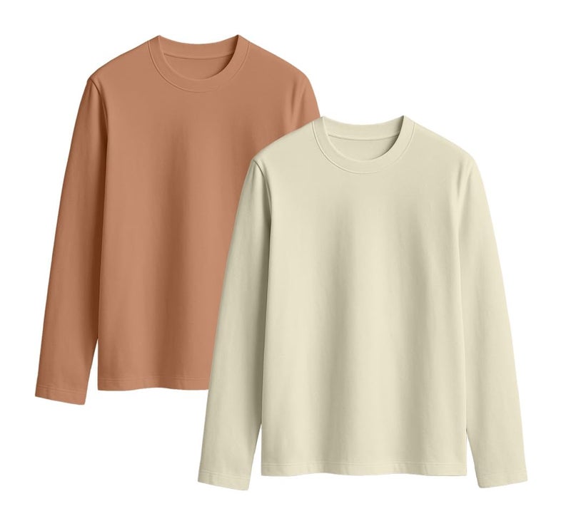 JUNEBERRY® Cotton Round Neck Regular Fit Solid Core Full Sleeve T-Shirt Combo for Women & Girls (Pack of 2) (PO2_JB_FS_SW_CR_S) - Image 1