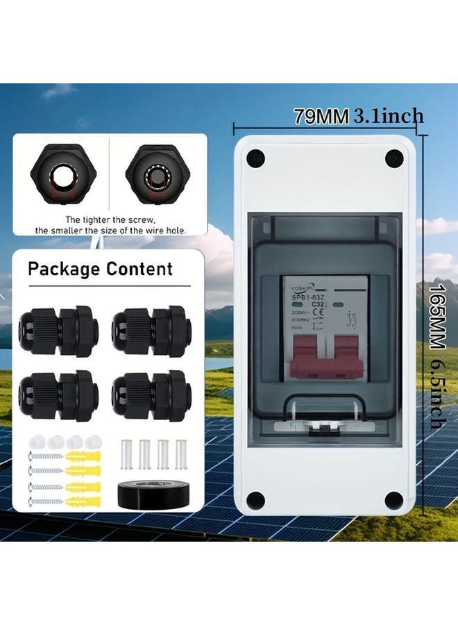 Solar Circuit Breaker Box 500V DC 16A Miniature Breaker White Plastic Indoor Outdoor Use - Image 2