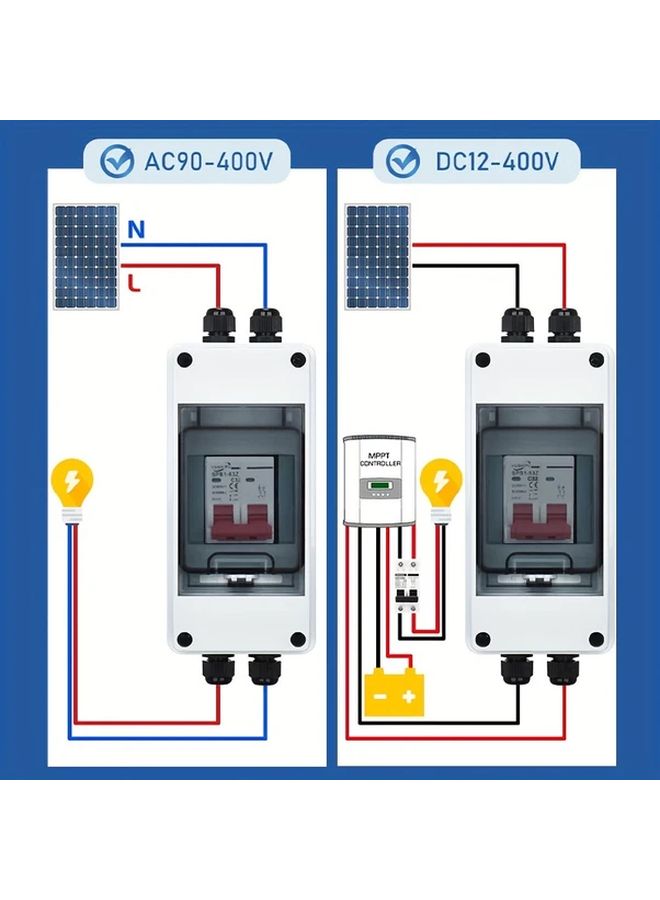 Solar Circuit Breaker Box 500V DC 16A Miniature Breaker White Plastic Indoor Outdoor Use - Image 5