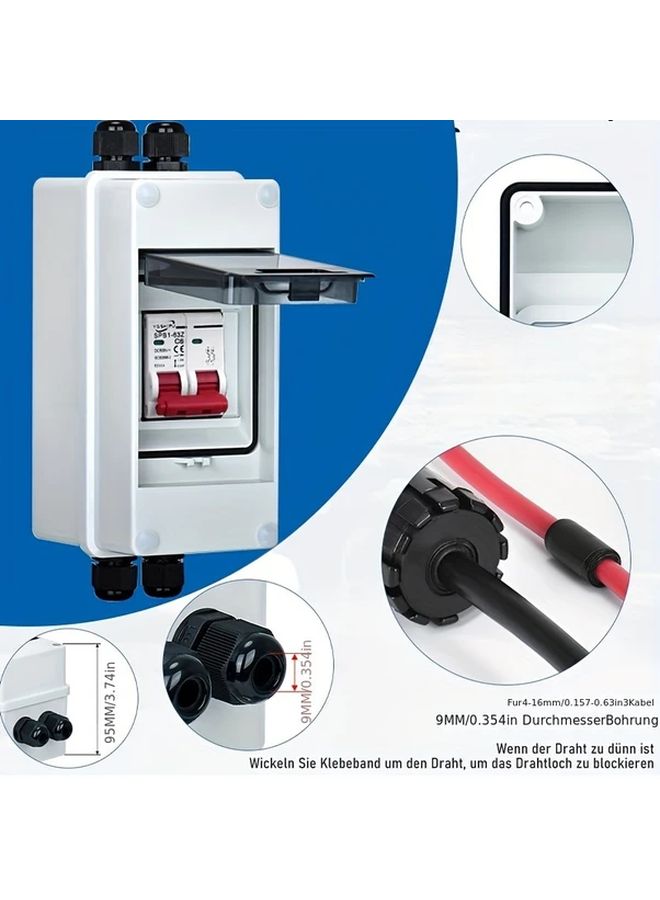 Solar Circuit Breaker Box 500V DC 16A Miniature Breaker White Plastic Indoor Outdoor Use - Image 4
