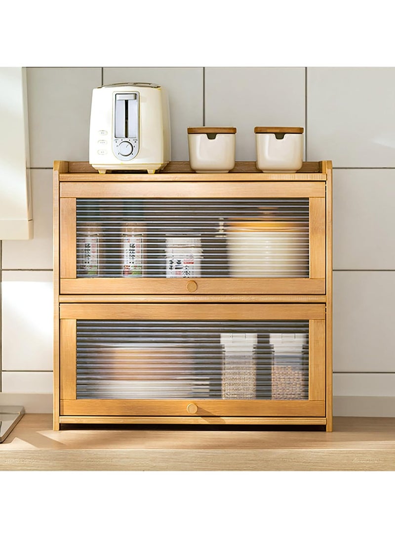 Beauenty 2-Tier Bamboo Kitchen Pantry Storage Cabinet, Countertop Cabinet with Flip-Top Hovering Cabinet Door Small Pantry Sideboard Organizer Shelf for Spice Cup Bowl - Image 3
