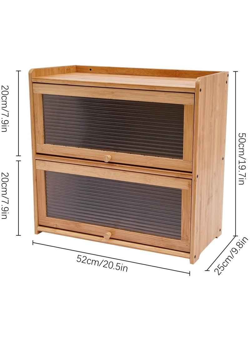 Beauenty 2-Tier Bamboo Kitchen Pantry Storage Cabinet, Countertop Cabinet with Flip-Top Hovering Cabinet Door Small Pantry Sideboard Organizer Shelf for Spice Cup Bowl - Image 2