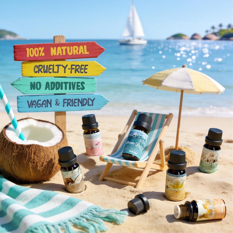 ARVIDSSON Summer Essential Oils Set, Tropical Fragrance Oil for Diffuser, Soap and Candle Making - Ocean Breeze, Pina Colada, Fresh Cotton, Pink Sand, Plumeria, Coconut, Scented Oil for Home - Image 2