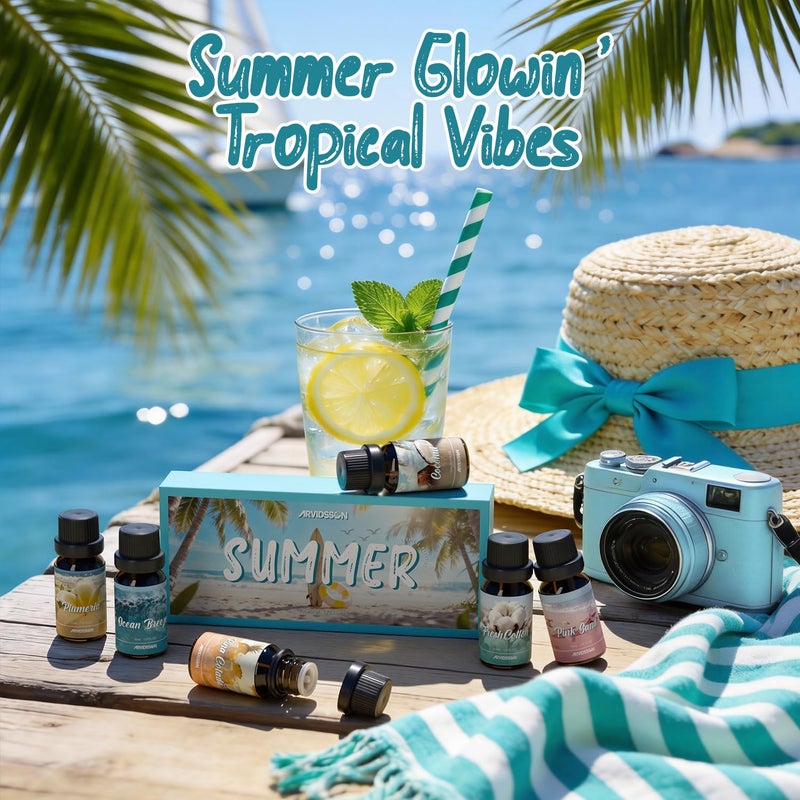 ARVIDSSON Summer Essential Oils Set, Tropical Fragrance Oil for Diffuser, Soap and Candle Making - Ocean Breeze, Pina Colada, Fresh Cotton, Pink Sand, Plumeria, Coconut, Scented Oil for Home - Image 5