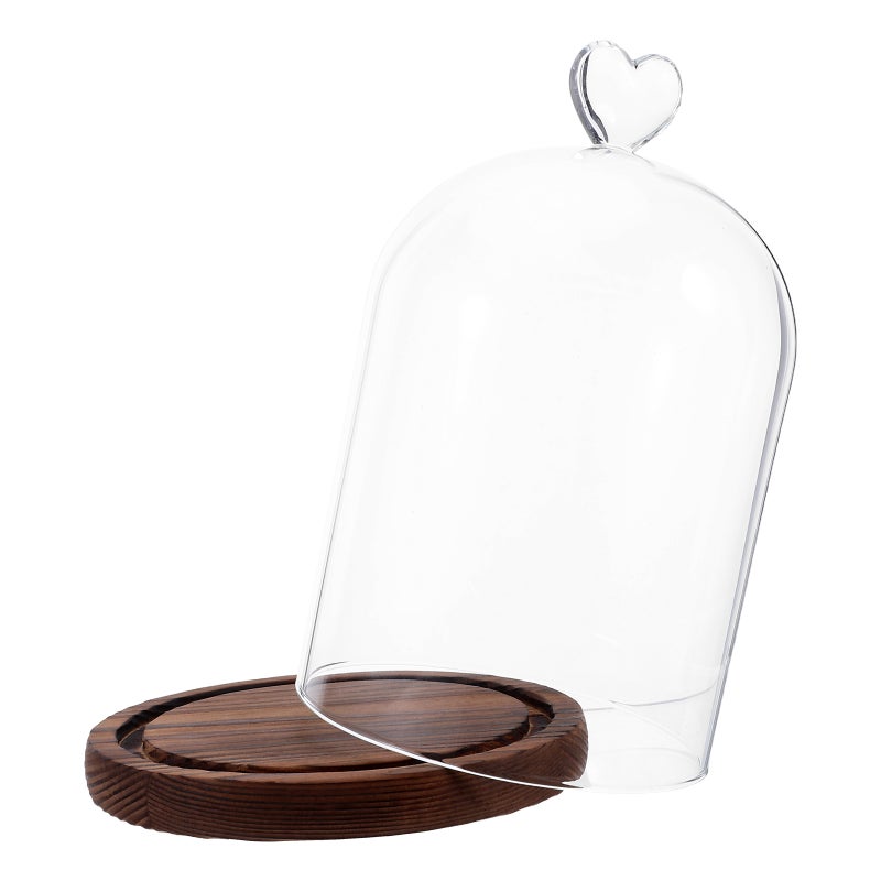 Glass Display Cloche Dome: Decorative Heart Jars With Wood Base - Empty Transparent Bottle For Diy Collectibles Eternal Preserved Flowers Centerpieces - Image 4