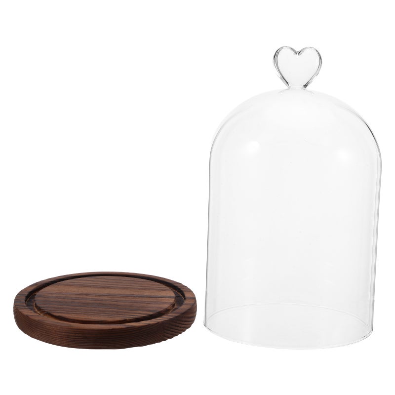 Glass Display Cloche Dome: Decorative Heart Jars With Wood Base - Empty Transparent Bottle For Diy Collectibles Eternal Preserved Flowers Centerpieces - Image 5