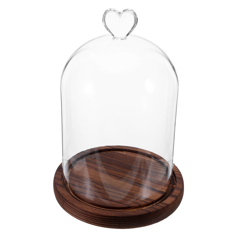 Glass Display Cloche Dome: Decorative Heart Jars With Wood Base - Empty Transparent Bottle For Diy Collectibles Eternal Preserved Flowers Centerpieces - Image 1