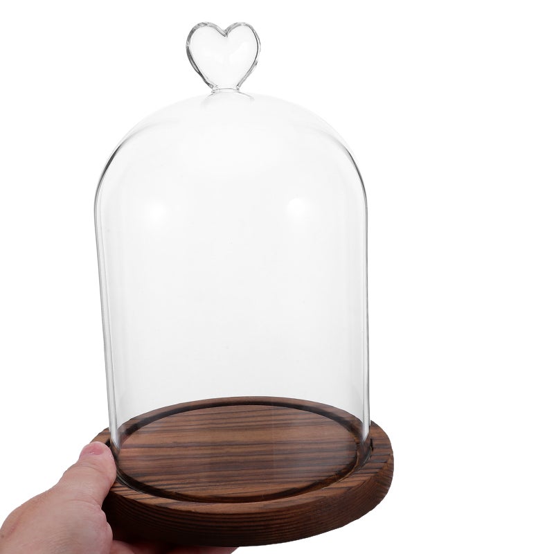Glass Display Cloche Dome: Decorative Heart Jars With Wood Base - Empty Transparent Bottle For Diy Collectibles Eternal Preserved Flowers Centerpieces - Image 3