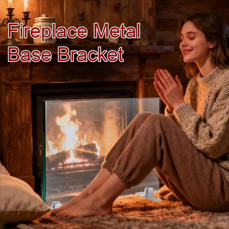 Fireplace Metal Glass Holder Bracket Feet - Heavy Duty Accessory with Adjustable Clips,Fire Door Free Standing Brackets - for Winter Indoor Home Holiday Birthday Party Offices Dormitory Apart - Image 2
