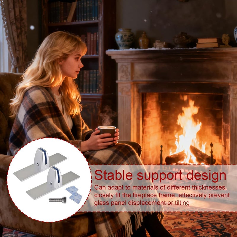 Fireplace Metal Glass Holder Bracket Feet - Heavy Duty Accessory with Adjustable Clips,Fire Door Free Standing Brackets - for Winter Indoor Home Holiday Birthday Party Offices Dormitory Apart - Image 3