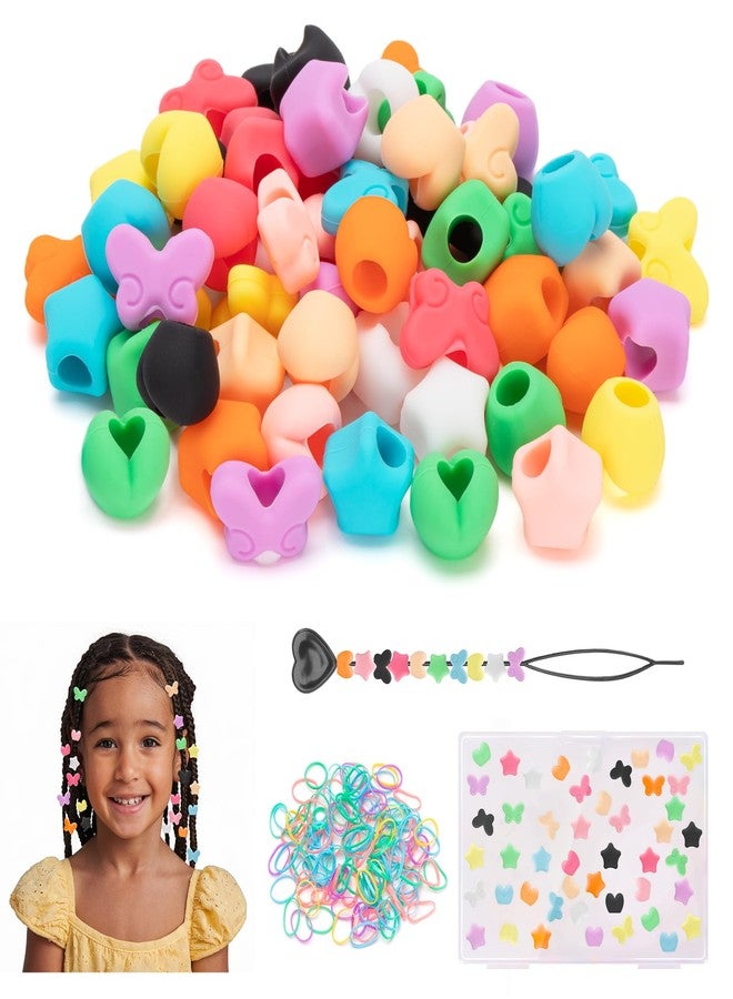 Dalycro 60PCS Silicone Hair Beads for Kids Girls Braids, 5mm Butterfly Heart and Star Washable Hair Beads 10 Colors for Girls Braids Accessories Kids Crafts - Image 1