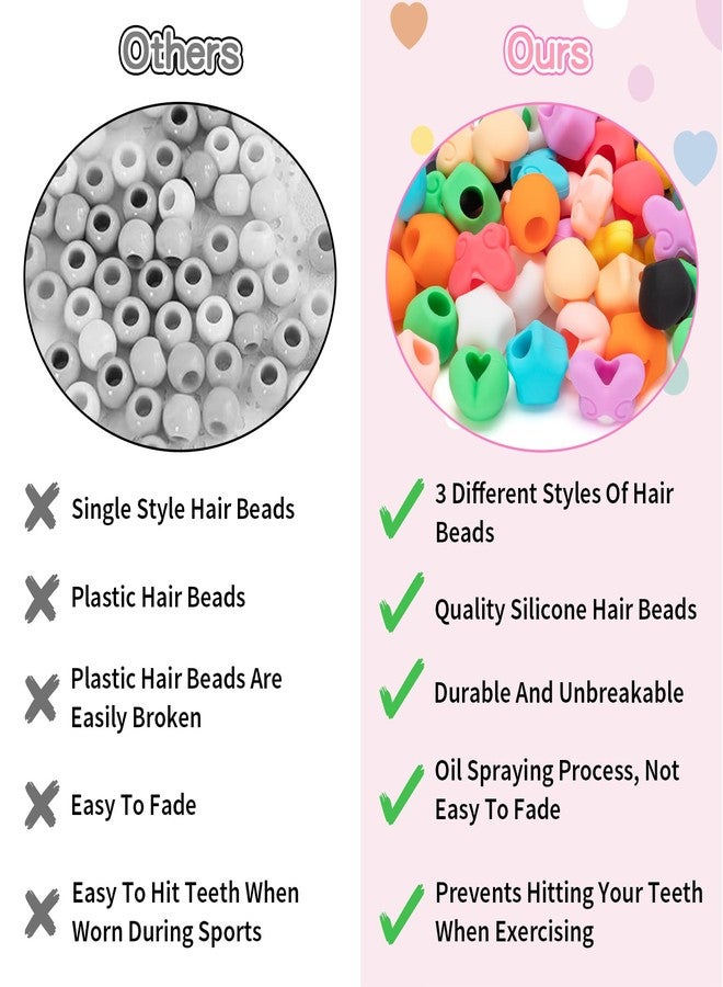 Dalycro 60PCS Silicone Hair Beads for Kids Girls Braids, 5mm Butterfly Heart and Star Washable Hair Beads 10 Colors for Girls Braids Accessories Kids Crafts - Image 4