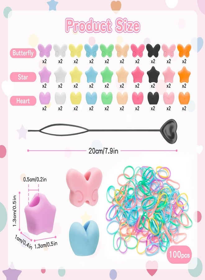 Dalycro 60PCS Silicone Hair Beads for Kids Girls Braids, 5mm Butterfly Heart and Star Washable Hair Beads 10 Colors for Girls Braids Accessories Kids Crafts - Image 2