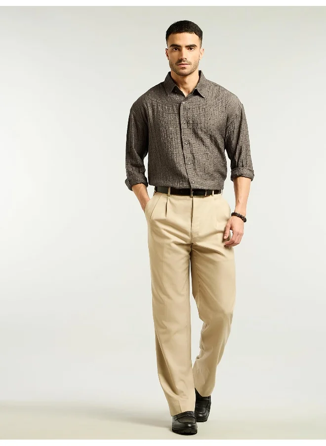 Beyoung Brown Textured Jacquard Shirt