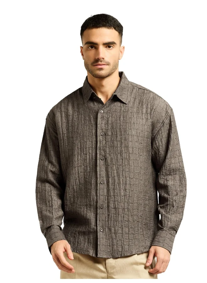 بيونغ Brown Textured Jacquard Shirt