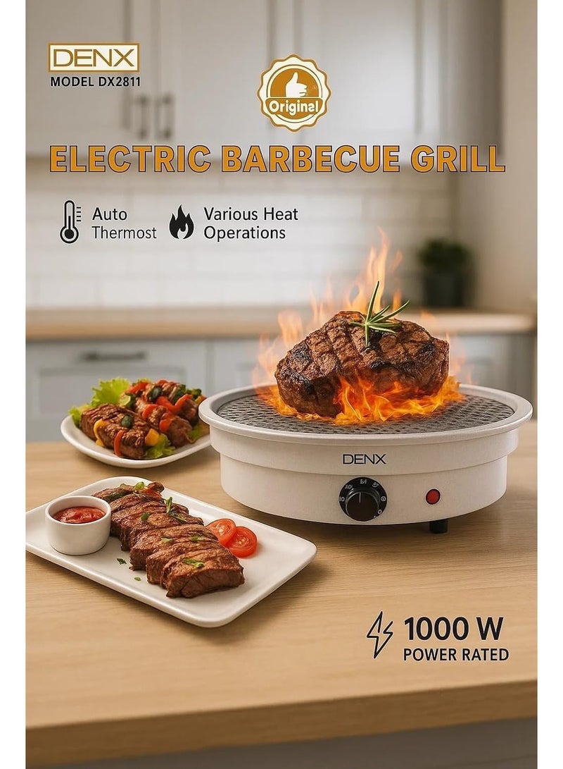 دينكس شواية كهربائية من دينكس DX2811 - شواية دائرية محمولة بقوة 1000 واط للاستخدام الداخلي والخارجي، مزودة بسطح غير لاصق وصينية تجميع الدهون قابلة للإزالة، وتصميم مدمج مثالي للسفر. - Image 2