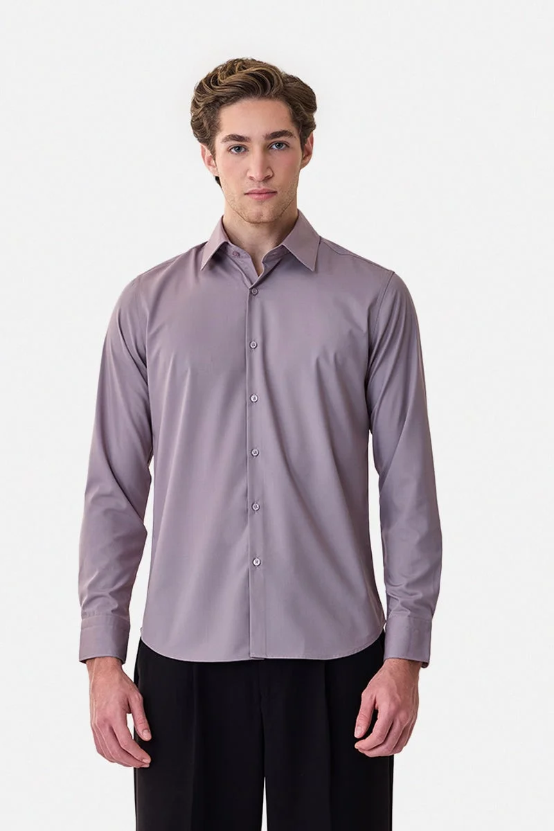 سنيتش Mauve Solid Long Sleeve Slim Fit Luxe Shirt