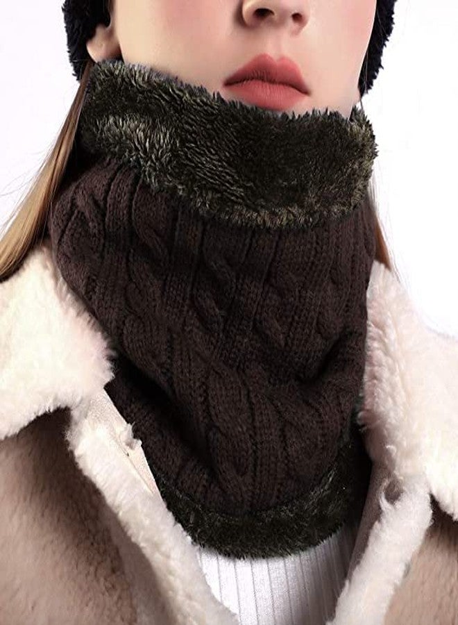 EMPOISON Winter Woollen Beanie Cap Scarf Set, Warm Knit Hats Skull Cap Neck Warmer (Muffler) Combo With Inside Fur | Warm Hat | Hat Scarf Set | Winter Cap | Air Proof Cap | Woolen Cap | Ear Warmer (Brown) - Image 4