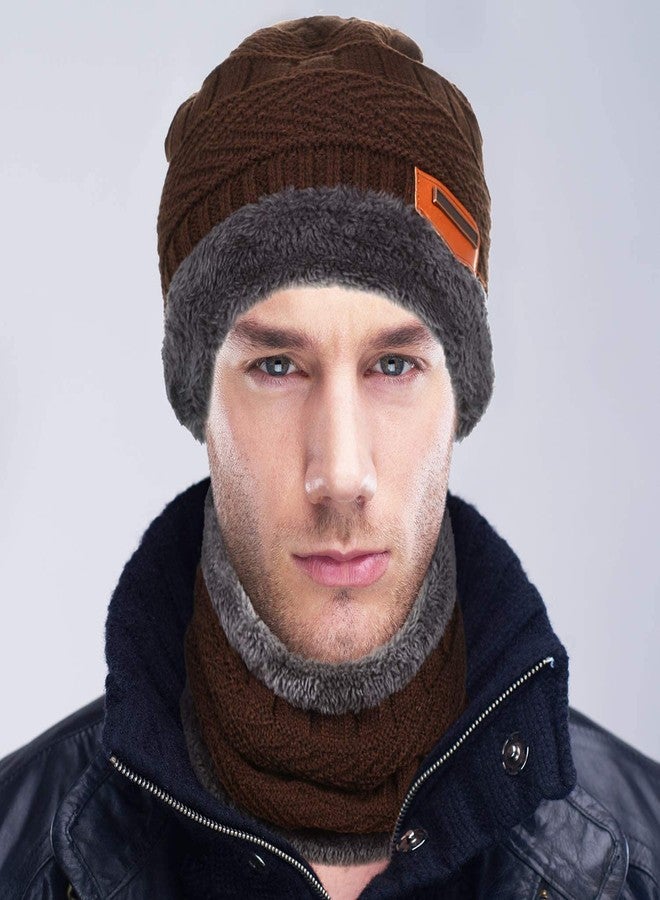 EMPOISON Winter Woollen Beanie Cap Scarf Set, Warm Knit Hats Skull Cap Neck Warmer (Muffler) Combo With Inside Fur | Warm Hat | Hat Scarf Set | Winter Cap | Air Proof Cap | Woolen Cap | Ear Warmer (Brown) - Image 5