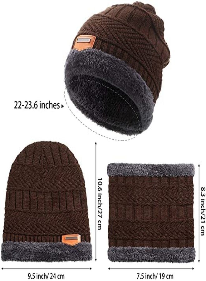 EMPOISON Winter Woollen Beanie Cap Scarf Set, Warm Knit Hats Skull Cap Neck Warmer (Muffler) Combo With Inside Fur | Warm Hat | Hat Scarf Set | Winter Cap | Air Proof Cap | Woolen Cap | Ear Warmer (Brown) - Image 3