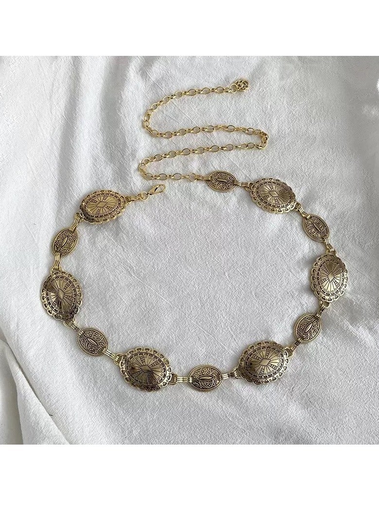 عنوان: حزام سلسلة ميتال غربي للنساء بأبازيم مزخرفة لحمل مع الفساتين والجينزات وملابس الحفلات الغربية - Image 3