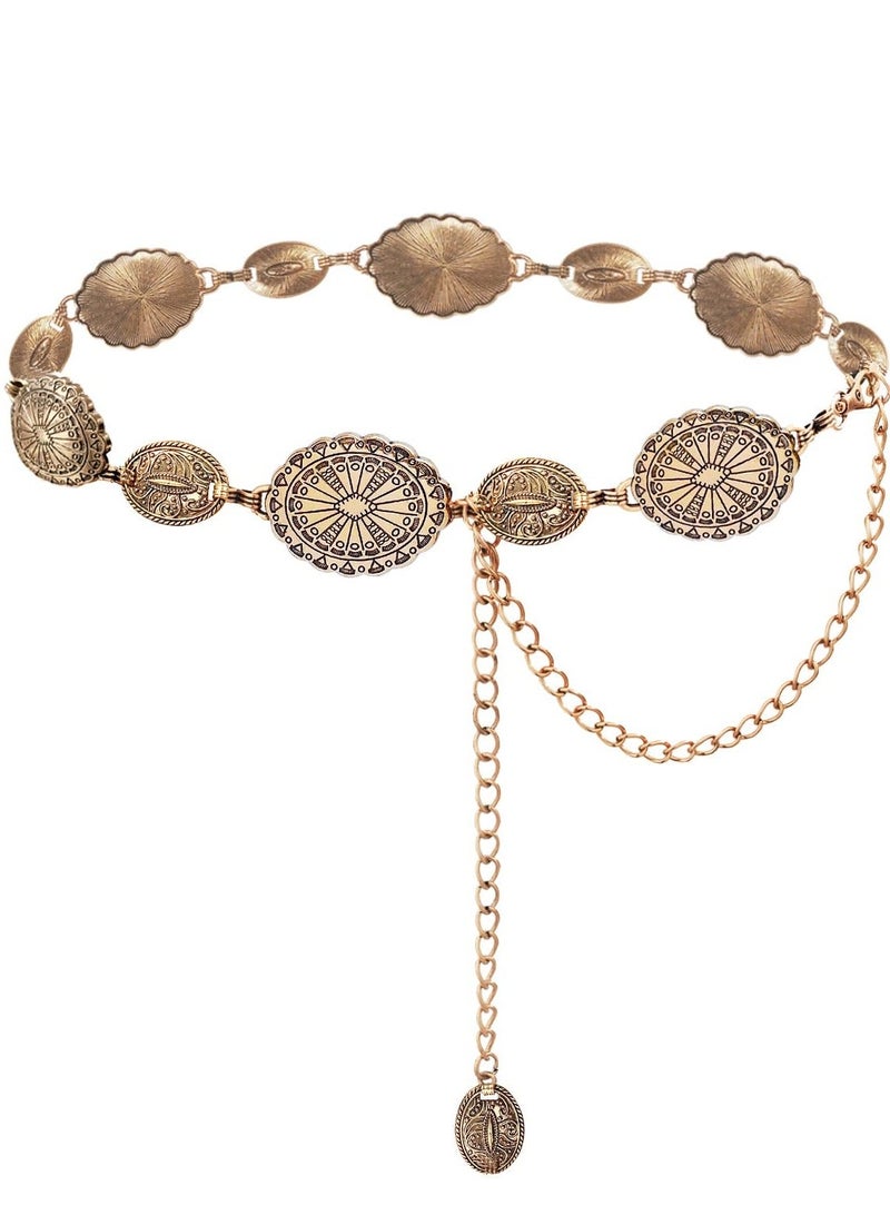 HIKMA Plus Gold Metal Waist Chain Belt Vintage Antique Chain Belt Adjustable 125cm Length 3cm Width Fashion Waist Jewelry for Dress Party Wedding Casual Outfit - Image 1