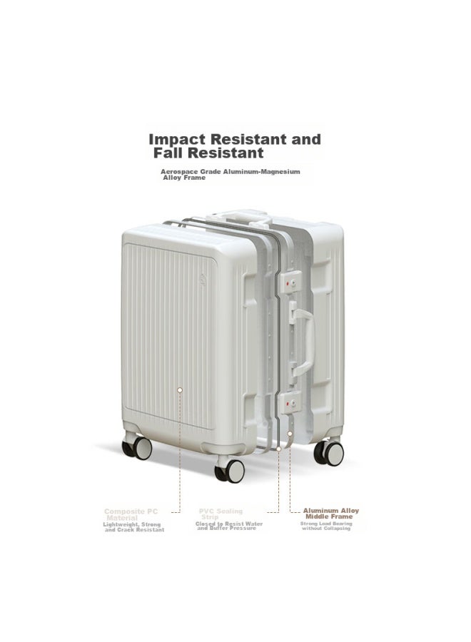 OIWAS Aihua Xingzhe Series Luggage, 20-inch Aluminum Frame Suitcase, Carry-on For Women And Men, Business Travel Case, 6672 Ivory White - Image 2