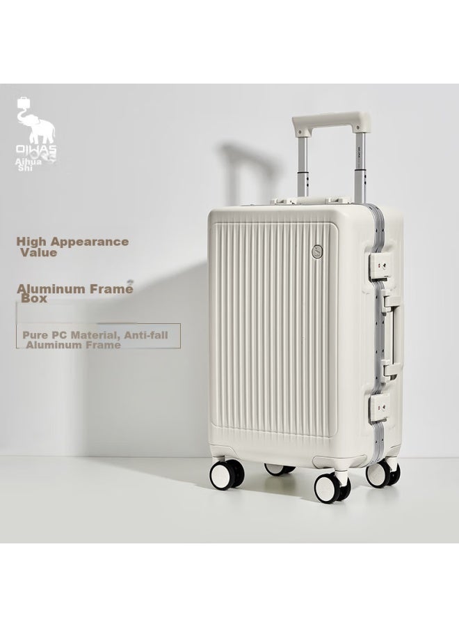 OIWAS Aihua Xingzhe Series Luggage, 20-inch Aluminum Frame Suitcase, Carry-on For Women And Men, Business Travel Case, 6672 Ivory White - Image 1