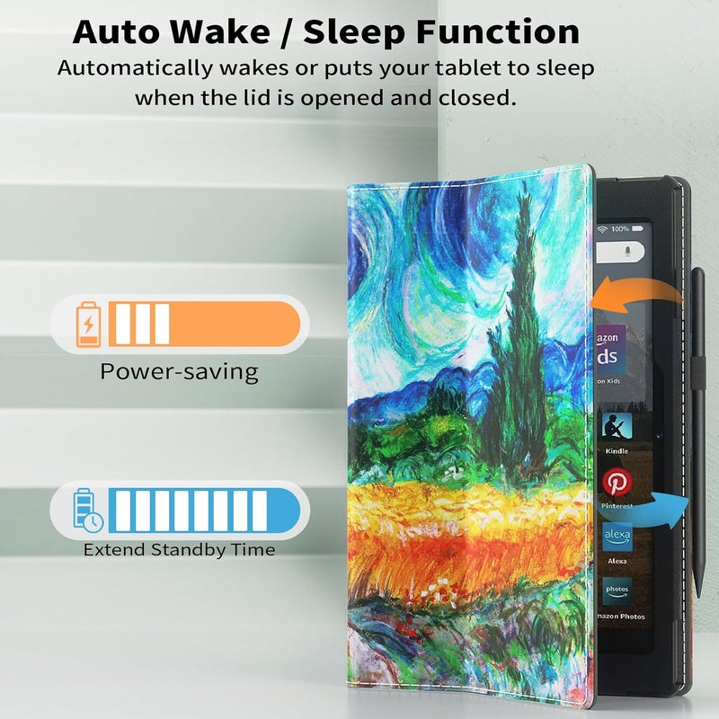 annapro Case for Amazon Kindle Fire HD 10 Tablet (ONLY Fit 11th Generation 2021 Release) & Fire HD 10 Plus Tablet - Slim Folding Stand Folio Cover with Auto Wake/Sleep and Hand Strap, Countryside - Image 4