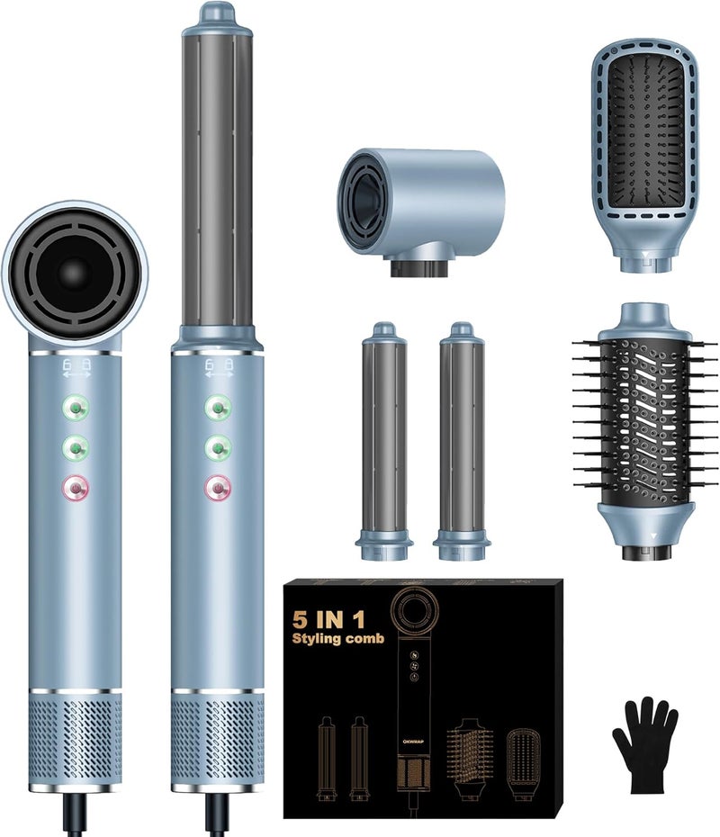 5 in 1 Hair Dryer Brush, 1300W 110000 RPM High-Speed Negative Ionic Hair Dryer, Air Styling Curling Iron, 3 Temps 3 Wind Hot Air Brsuh, Oval Brush, Hair Straightener Brush, Hair Styler Tools (Gray) - Image 1