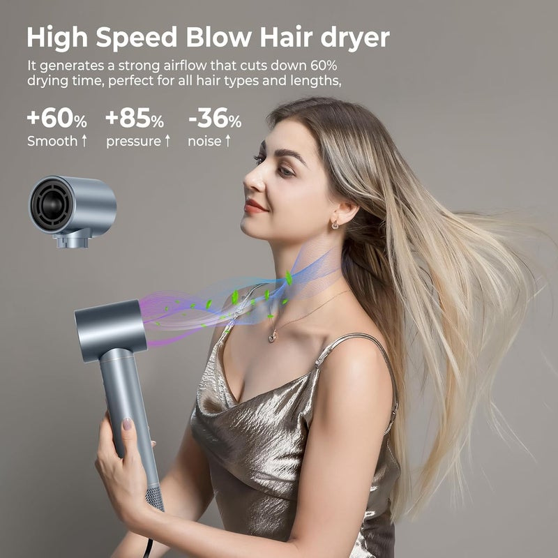 5 in 1 Hair Dryer Brush, 1300W 110000 RPM High-Speed Negative Ionic Hair Dryer, Air Styling Curling Iron, 3 Temps 3 Wind Hot Air Brsuh, Oval Brush, Hair Straightener Brush, Hair Styler Tools (Gray) - Image 3