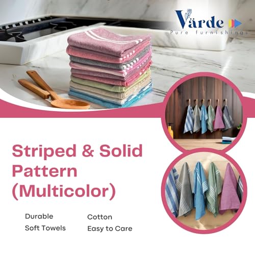 Värde® 10 Pcs Dishcloths | 12x16 Inches | Bulk Cotton Kitchen Cleaning Dish Cloths | Scrubbing Wash Cloth Sets | Multipurpose Cloth | 100% Cotton. (Multicolor, Set of 10) - Image 3