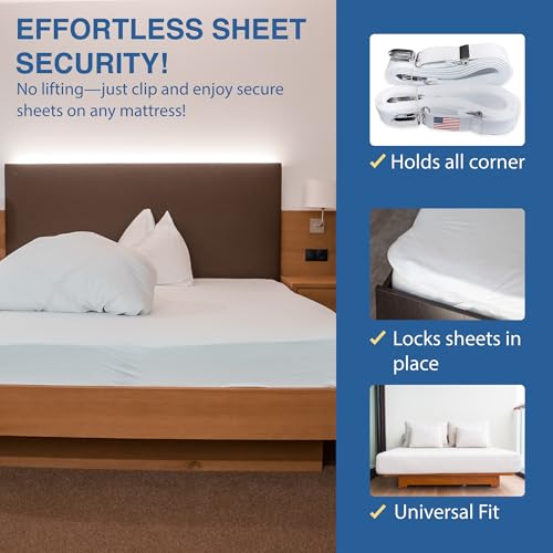 Sheet Suspenders Original Bed Sheet Straps with Clips Holder - Fitted Sheet Straps, Bed Sheet Holder, Bedsheet Clips/Straps - Fits All Mattress Sizes - Image 5