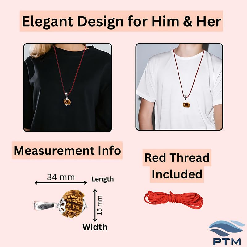 PTM رودراکشا نيبالي أصلي معتمد 1/2/3/4/5/6/7/8/9/10/11/غانش/غوريشانكار بموخى فلكي قلادة فضة استرلينية 925 علامة BIS للرجال والنساء - Image 3