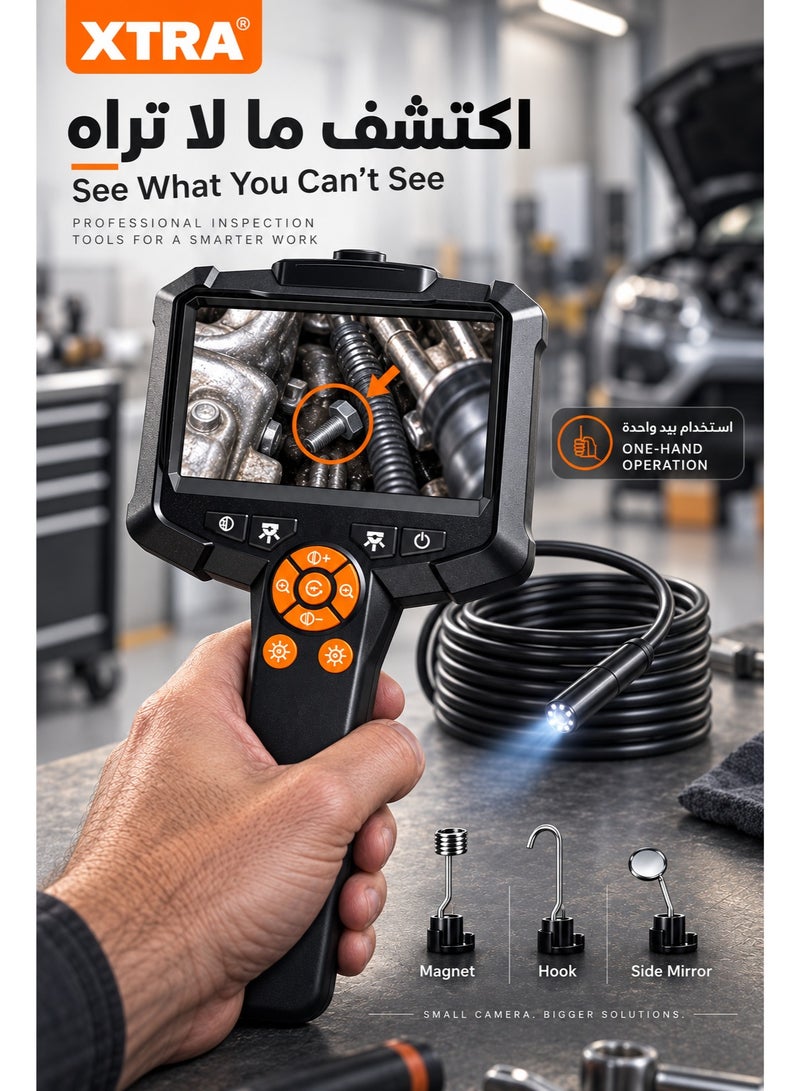 Xtra Edge Endoscope Camera with Light, IP67 Waterproof 1080P HD Borescope with 8 Adjustable Lights, 4.3" Endoscope with 16.4ft Semi-Rigid Snake Camera - Image 1