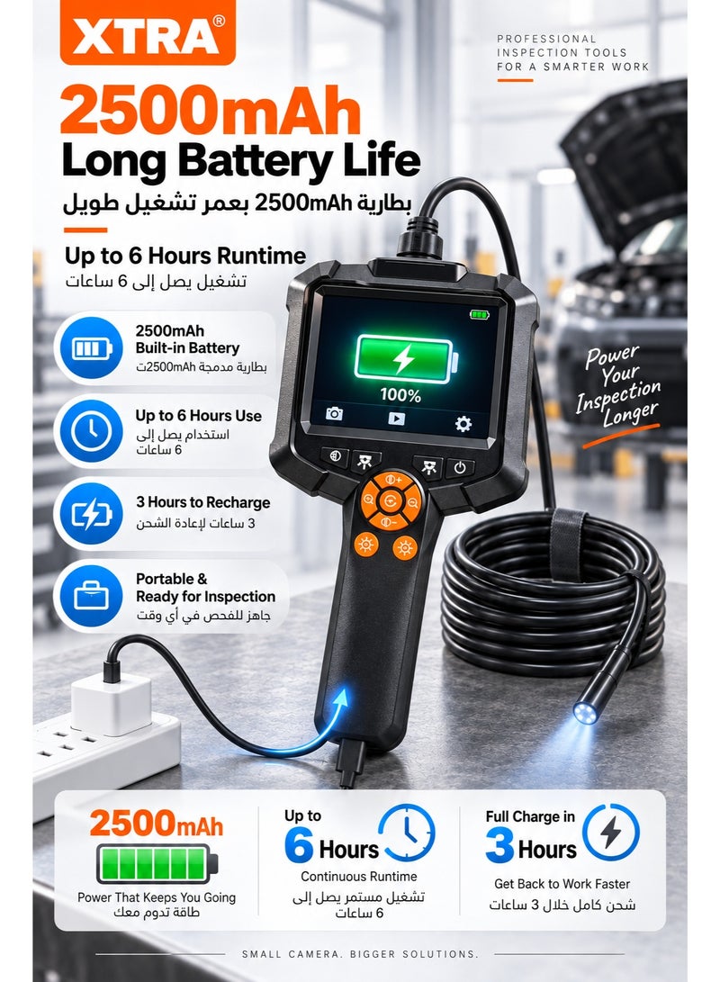 Xtra Edge Endoscope Camera with Light, IP67 Waterproof 1080P HD Borescope with 8 Adjustable Lights, 4.3" Endoscope with 16.4ft Semi-Rigid Snake Camera - Image 4
