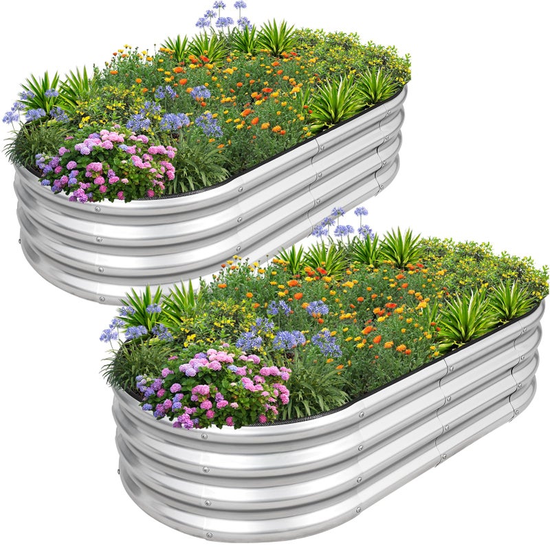 1MORE Galvanized Raised Garden Bed- Planter Garden Boxes Outdoor, Raised Beds for Gardening, 4x2x1ft Metal Garden Bed Kit for Vegetables Flower, Planter Raised Beds with Tools.Silver-2pack - Image 1