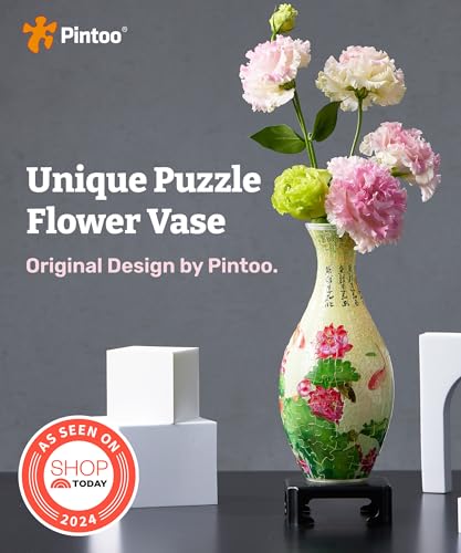 Pintoo 3D Puzzle Vase Unique Flower Vase Made by 160 Curved Plastic Puzzle Pieces House Warming Gift for Flower Arrangements and Home Decoration - [S1024] (Translucent, Carp with Lotus) - Image 2