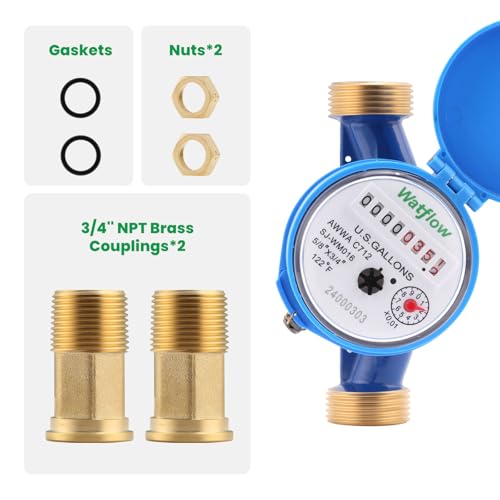 Watflow DN20 Water Meter 3/4" NPT, AWWA C712 Certification Gallon Water Flow Meter, Cold Water Meter for Garden/Home/Apartment, Horizontal Install. - Image 2