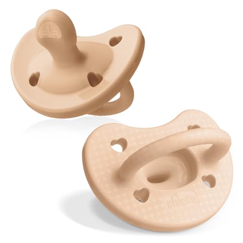 Chicco PhysioForma Luxe Silicone One Piece Pacifier for Babies Aged 0-6m | Fashion Textured Shield | BPA & Latex Free| Reusable Sterilizing Case| Blush, 2pk - Image 1
