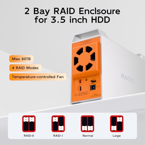 MAIWO حاوية RAID مزدوجة من MAIWO لقرص SATA بسعة 35 HDD - Image 3
