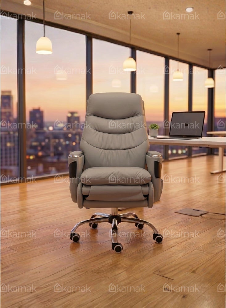 Karnak Malaya Executive Electric Boss Chair | Comfortable Leather Ergonomic Office Recliner with Swivel Rolling Adjustable Headrest, Footrest and Lumbar Support for Office(Grey) - Image 4
