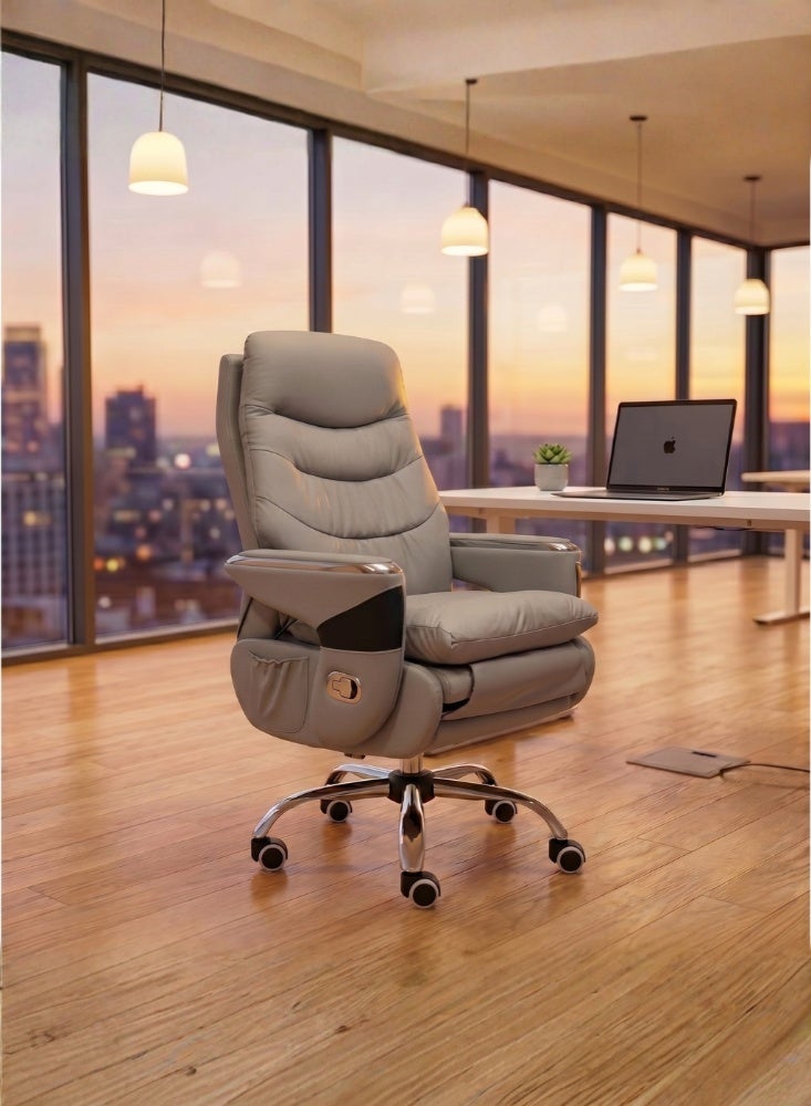Karnak Malaya Executive Electric Boss Chair | Comfortable Leather Ergonomic Office Recliner with Swivel Rolling Adjustable Headrest, Footrest and Lumbar Support for Office(Grey) - Image 1
