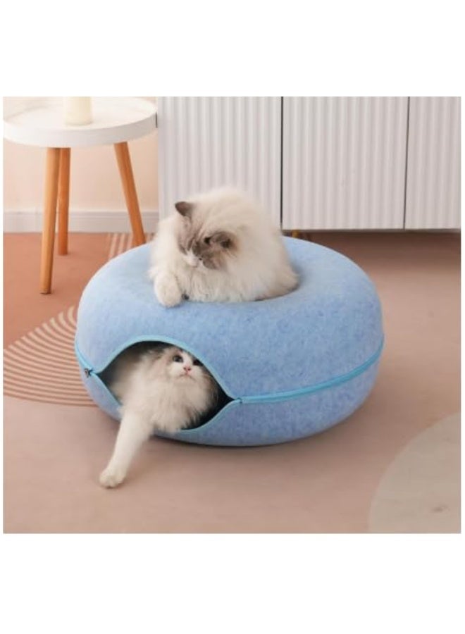 سرير قطط على شكل دونات - حجم كبير (أزرق) | سرير ناعم ورقيق مُهدئ للحيوانات الأليفة للقطط والكلاب الصغيرة - Image 3