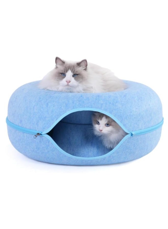 سرير قطط على شكل دونات - حجم كبير (أزرق) | سرير ناعم ورقيق مُهدئ للحيوانات الأليفة للقطط والكلاب الصغيرة - Image 2