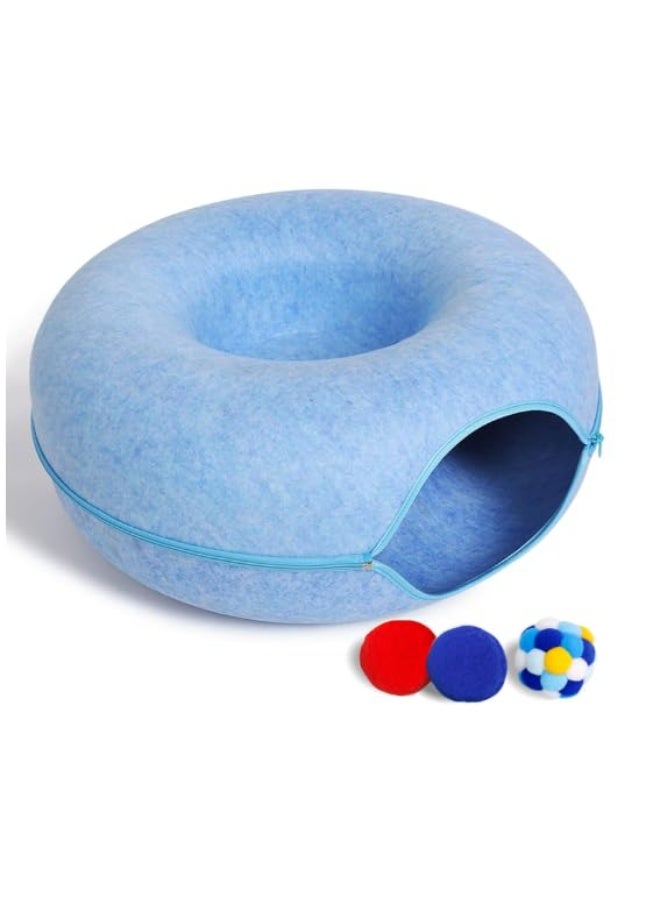 سرير قطط على شكل دونات - حجم كبير (أزرق) | سرير ناعم ورقيق مُهدئ للحيوانات الأليفة للقطط والكلاب الصغيرة - Image 1