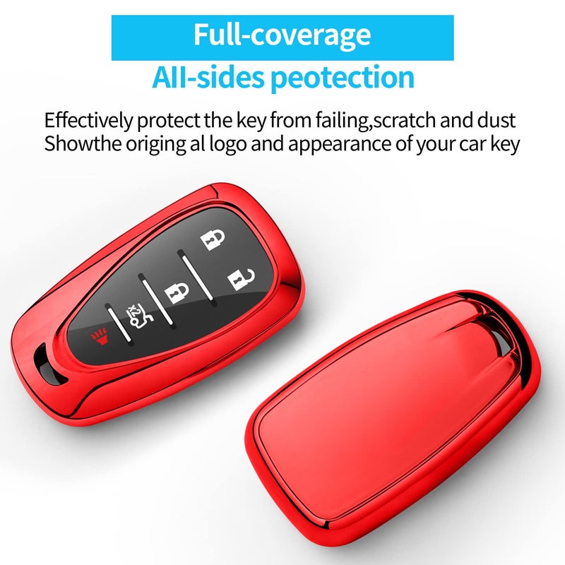 Sindeda for Chevrolet Key Fob Cover With Keychain Soft TPU Full Protection Key Shell Case Compatible with Chevrolet 2016-2025 Chevy Malibu Camaro Cruze Traverse Sonic Volt Bolt Equinox-Red - Image 3