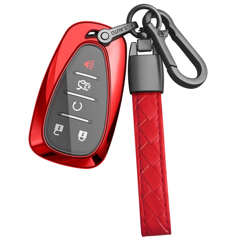 Sindeda for Chevrolet Key Fob Cover With Keychain Soft TPU Full Protection Key Shell Case Compatible with Chevrolet 2016-2025 Chevy Malibu Camaro Cruze Traverse Sonic Volt Bolt Equinox-Red - Image 1