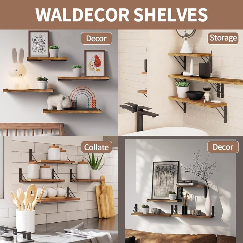 Pomefar Floating Shelf for Wall,4pcs Wood Shelves, Display Mounted Shelf with Metal Brackets Hanging, Wall Decor Shelves for Bathroom,Kitchen,Living Room Storage and Organization - Image 5