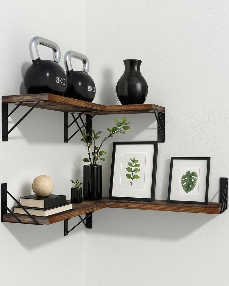 Pomefar Floating Shelf for Wall,4pcs Wood Shelves, Display Mounted Shelf with Metal Brackets Hanging, Wall Decor Shelves for Bathroom,Kitchen,Living Room Storage and Organization - Image 2